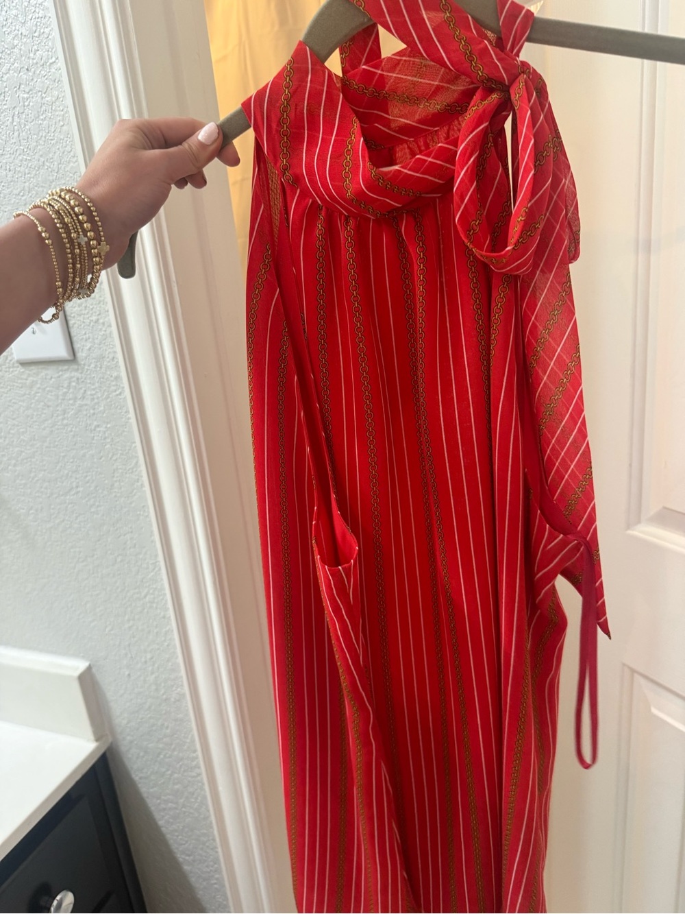Banana Republic Red Striped Halter Midi Dress